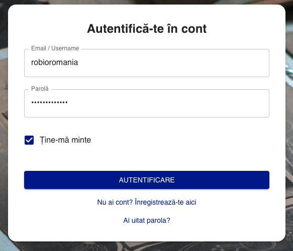 Ecranul de autentificare RoBio (login)