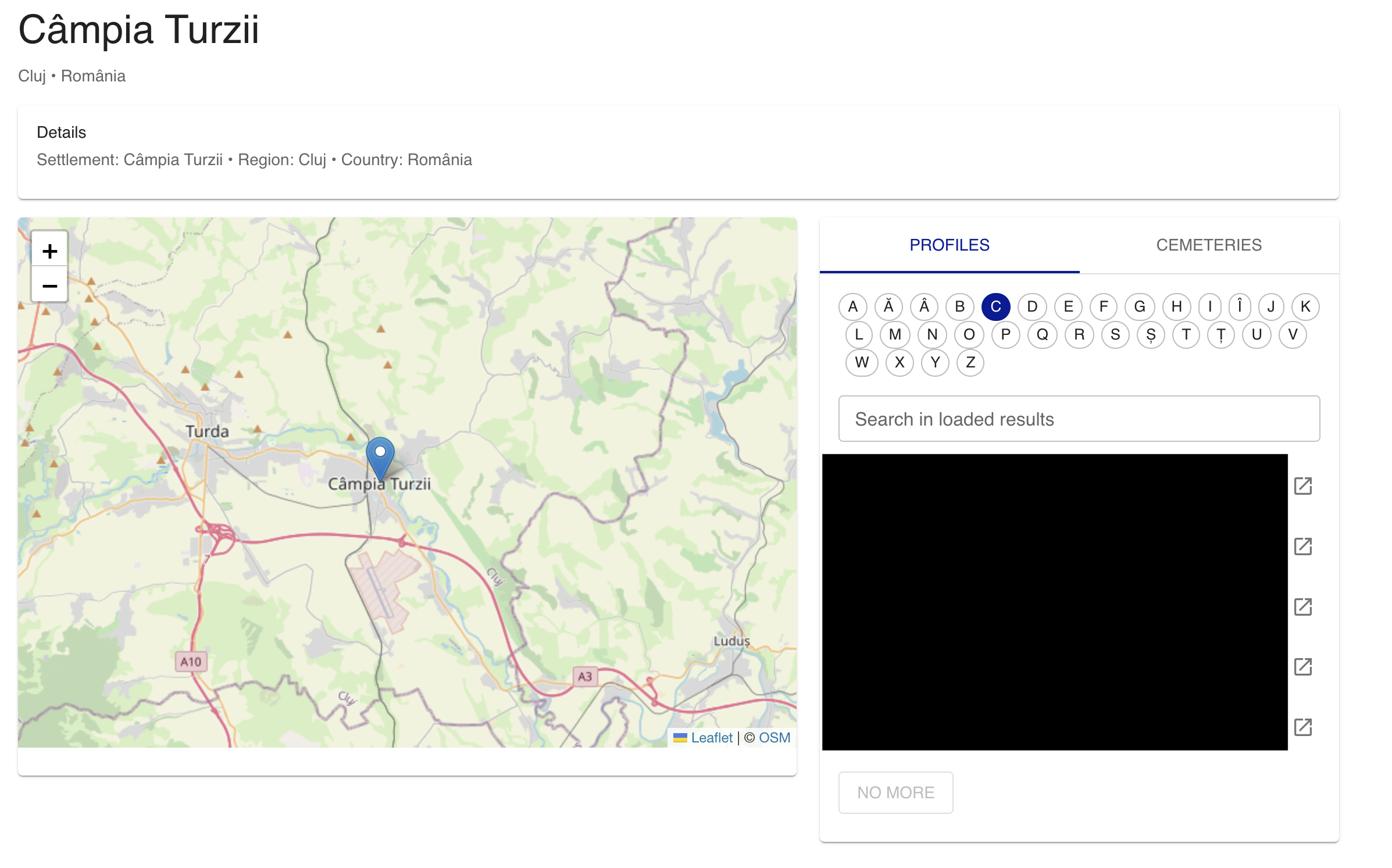 Vizualizare detaliată a unei locații