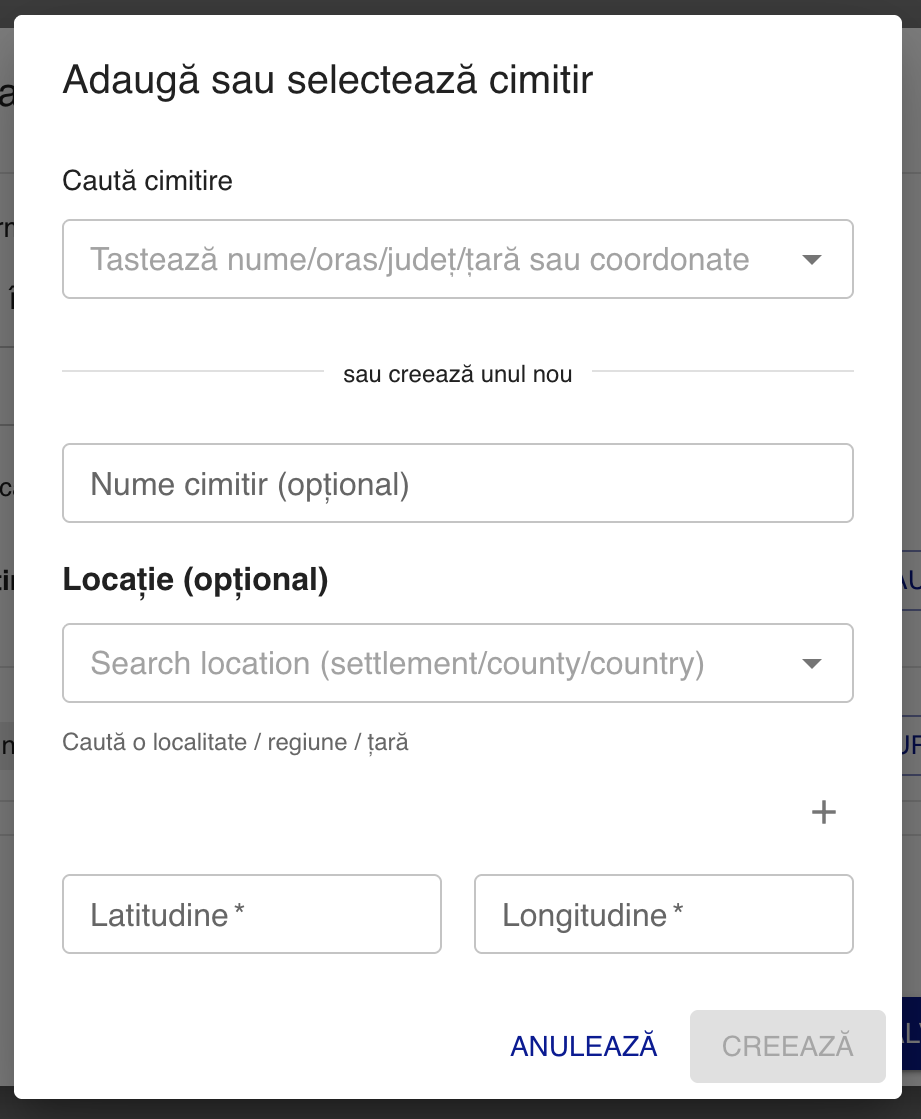 Căutare/creare cimitir