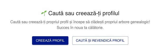 Ecran: caută sau creează profil