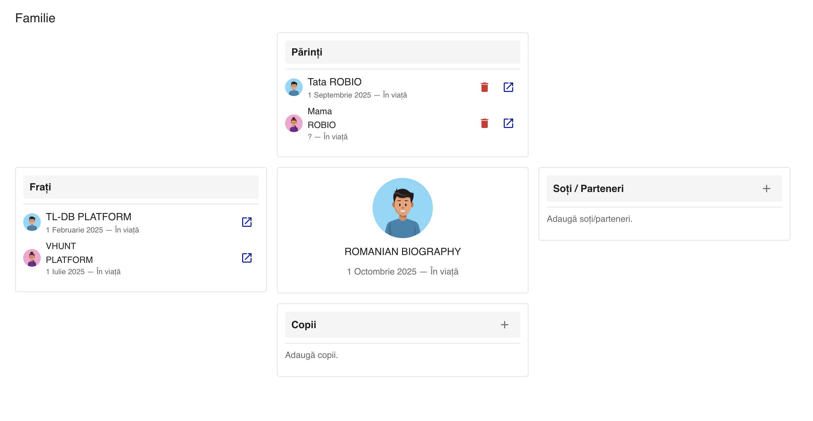 Secțiunea relații de familie