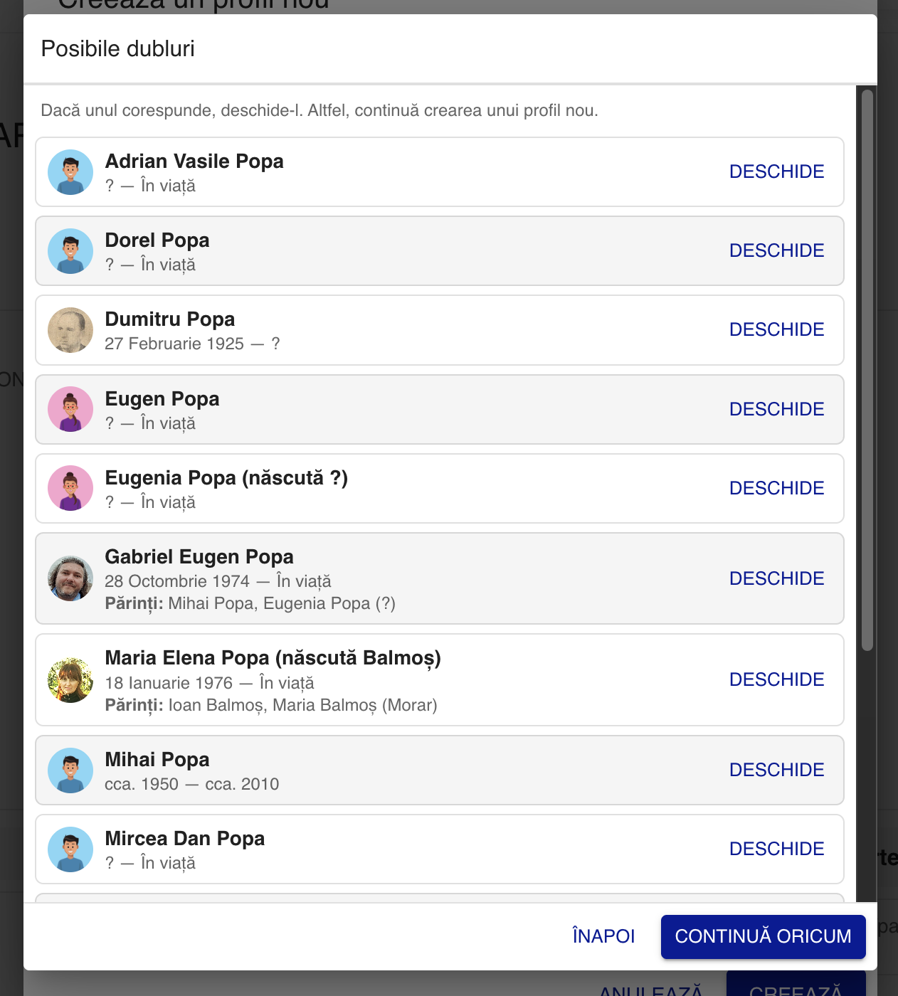 Listă de posibile dubluri